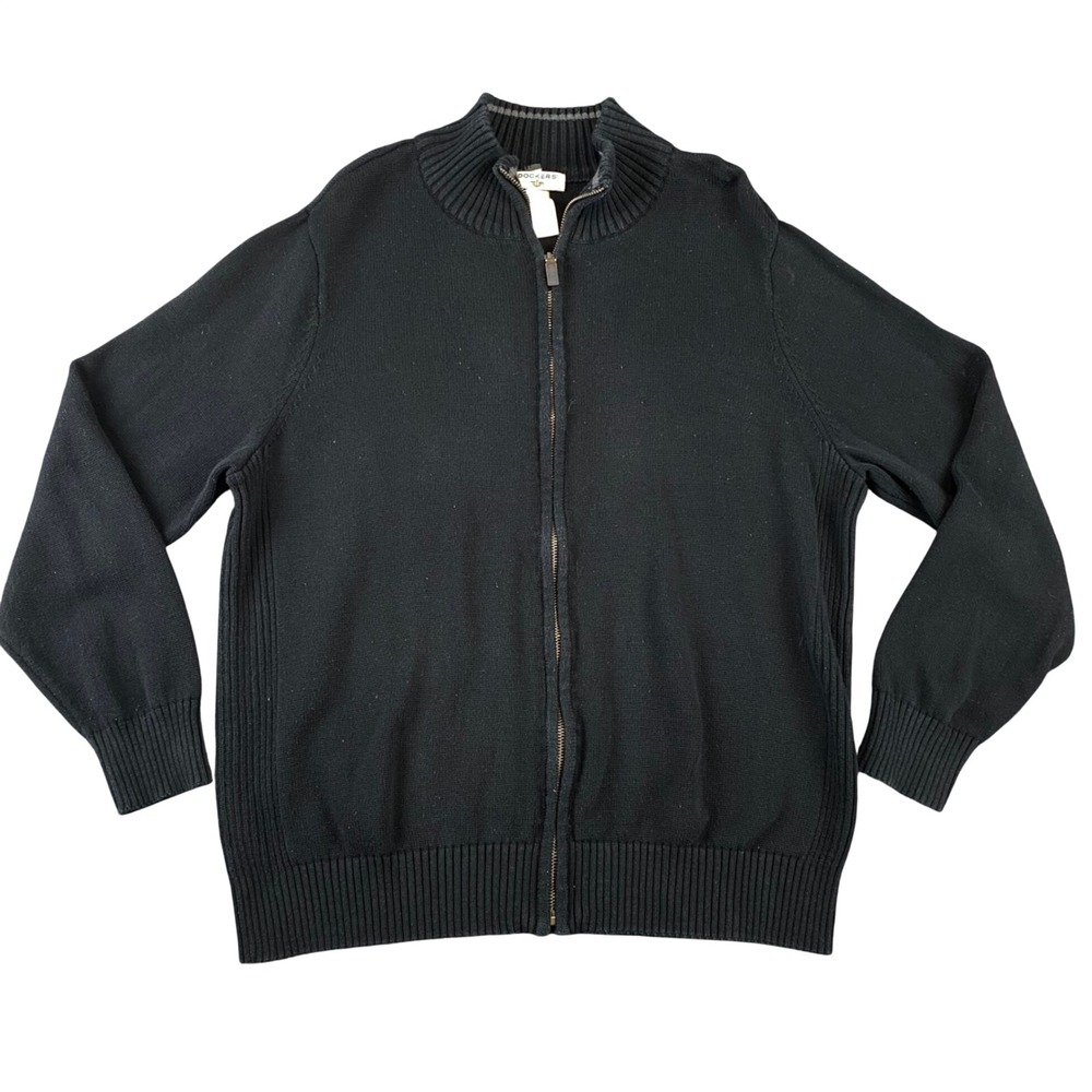 Dockers Mens XL Black Full Zip Cotton Sweater Mock Neck Ribbed Cardigan
